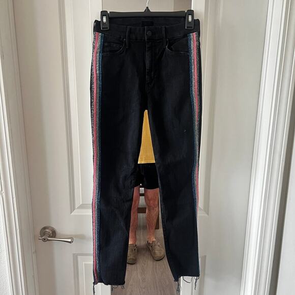 B60 Mother Jeans High Waisted Looker Ankle Fray in Guilty Glitter Racer Size 26 - Picture 7 of 12